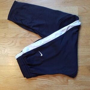 NIKE ATHLETIC PANTS L(14-16) Black Unisex White Side Stripe ZIP ankle